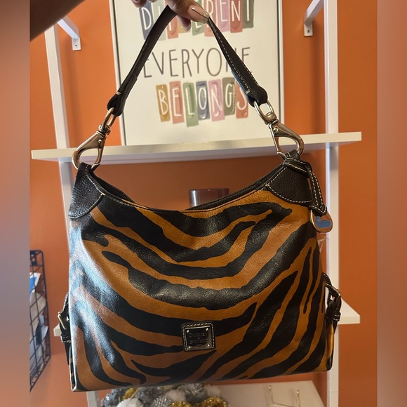 Dooney & Bourke Handbags - Dooney & Bourke Tiger Print Shoulder Bag - Brown and Black